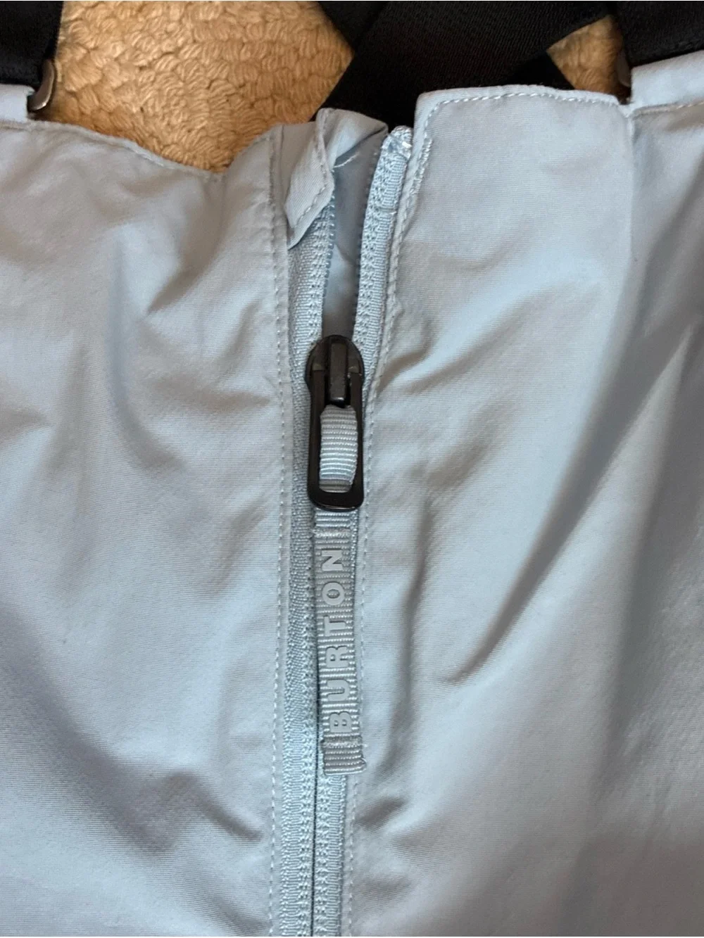 Burton Light Blue Snow Bibs Girls Size 10.  “Room to grow” feature.